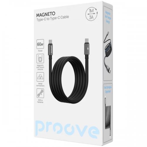 Кабель Proove Magneto USB Type-C to USB Type-C 60W 1m (CCMA60002201) Black купить в Украине: Киев, Днепр, Харьков, Одесса  | Низкая цена, отзывы, характеристики от TELEMART фото