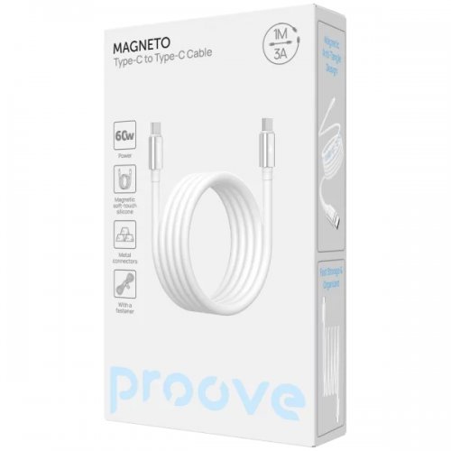 Кабель Proove Magneto USB Type-C to USB Type-C 60W 1m (CCMA60002202) White купить в Украине: Киев, Днепр, Харьков, Одесса  | Низкая цена, отзывы, характеристики от TELEMART фото