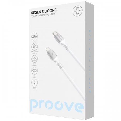 Кабель Proove ReGen Silicone USB Type-C to Lightning 27W 1m (CCRS60002102) White купити в Україні: Київ, Львів, Хмельницький, Тернопіль, Івано-Франківськ | Низька ціна, відгуки, характеристики від TELEMART фото