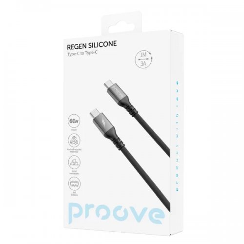 Кабель Proove ReGen Silicone USB Type-C to USB Type-C 60W 1m (CCRS60002201) Black купить в Украине: Киев, Днепр, Харьков, Одесса  | Низкая цена, отзывы, характеристики от TELEMART фото