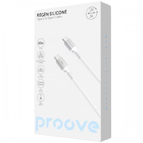 Кабель Proove ReGen Silicone USB Type-C to USB Type-C 60W 1m (CCRS60002202) White купить в Украине: Киев, Днепр, Харьков, Одесса  | Низкая цена, отзывы, характеристики от TELEMART фото