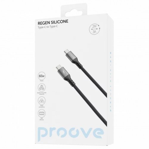 Кабель Proove ReGen Silicone USB Type-C to USB Type-C 60W 2m (CCRS60002221) Black купить в Украине: Киев, Днепр, Харьков, Одесса  | Низкая цена, отзывы, характеристики от TELEMART фото
