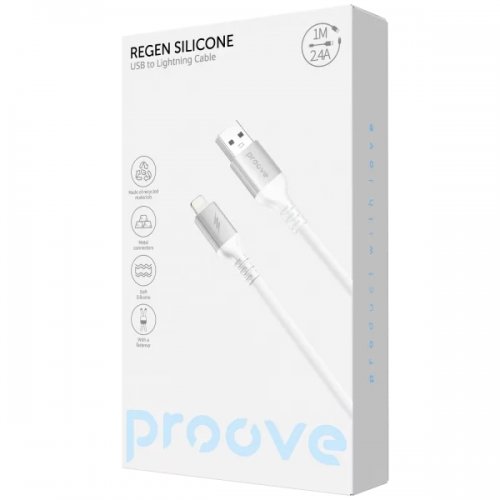 Кабель Proove ReGen Silicone USB to Lightning 2.4A 1m (CCRS15001102) White купити в Україні: Київ, Львів, Хмельницький, Тернопіль, Івано-Франківськ | Низька ціна, відгуки, характеристики від TELEMART фото