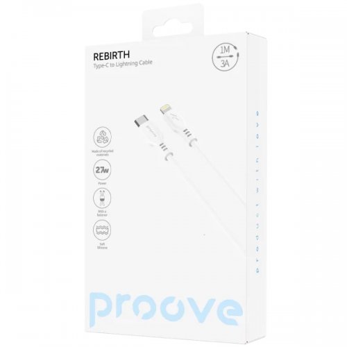 Кабель Proove Rebirth USB Type-C to Lightning 27W 1m (CCRE27002102) White купити в Україні: Київ, Львів, Хмельницький, Тернопіль, Івано-Франківськ | Низька ціна, відгуки, характеристики від TELEMART фото