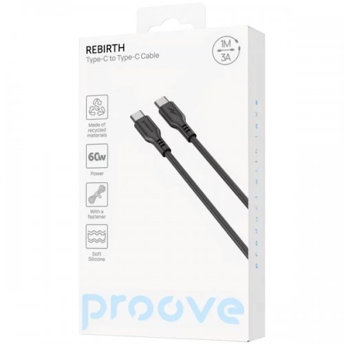 Кабель Proove Rebirth USB Type-C to USB Type-C 60W 1m (CCRE60002201) Black купить в Украине: Киев, Днепр, Харьков, Одесса  | Низкая цена, отзывы, характеристики от TELEMART фото