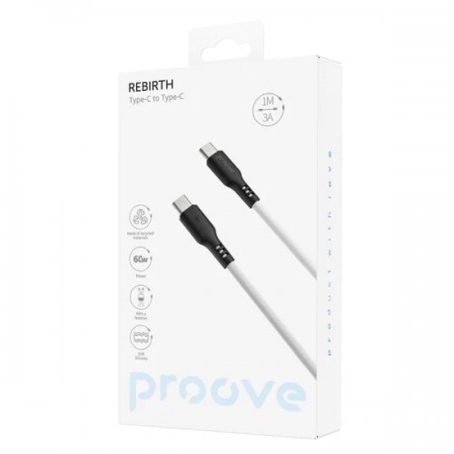 Кабель Proove Rebirth USB Type-C to USB Type-C 60W 1m (CCRE60002202) Black/White купить в Украине: Киев, Днепр, Харьков, Одесса  | Низкая цена, отзывы, характеристики от TELEMART фото