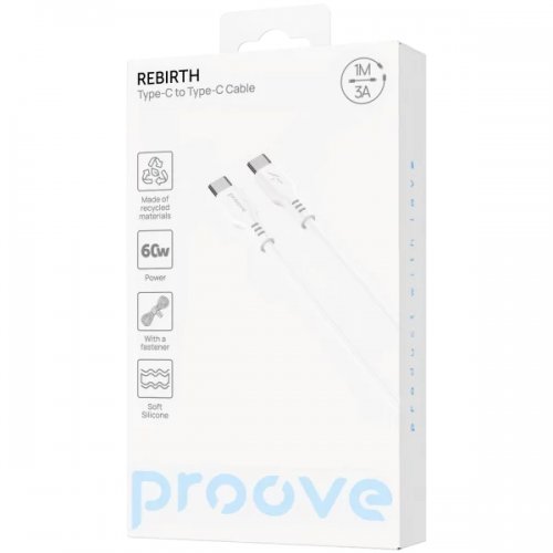 Кабель Proove Rebirth USB Type-C to USB Type-C 60W 1m (CCRE61002202) White купить в Украине: Киев, Днепр, Харьков, Одесса  | Низкая цена, отзывы, характеристики от TELEMART фото
