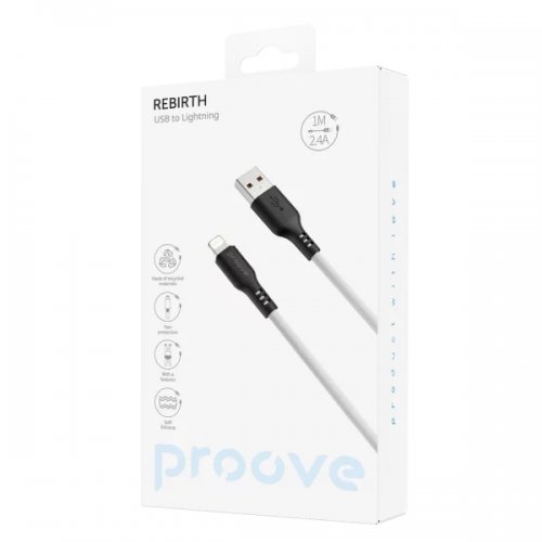 Кабель Proove Rebirth USB to Lightning 2.4A 1m (CCRE60001102) Black/White купити в Україні: Київ, Львів, Хмельницький, Тернопіль, Івано-Франківськ | Низька ціна, відгуки, характеристики від TELEMART фото