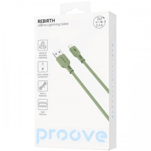 Кабель Proove Rebirth USB to Lightning 2.4A 1m (CCRE12001111) Green купити в Україні: Київ, Львів, Хмельницький, Тернопіль, Івано-Франківськ | Низька ціна, відгуки, характеристики від TELEMART фото