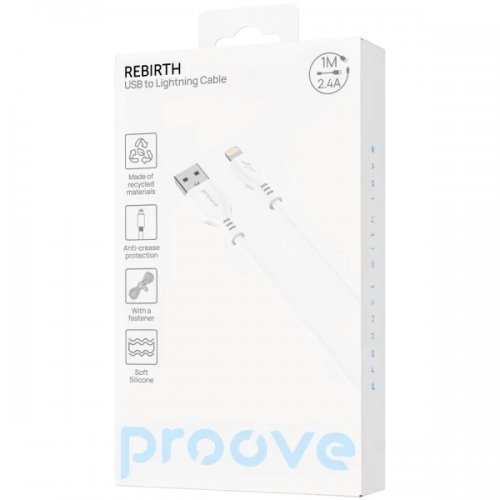 Кабель Proove Rebirth USB to Lightning 2.4A 1m (CCRE12001102) White купити в Україні: Київ, Львів, Хмельницький, Тернопіль, Івано-Франківськ | Низька ціна, відгуки, характеристики від TELEMART фото