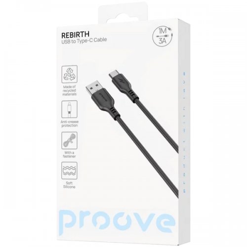 Кабель Proove Rebirth USB to USB Type-C 3A 1m (CCRE60001201) Black купить в Украине: Киев, Днепр, Харьков, Одесса  | Низкая цена, отзывы, характеристики от TELEMART фото