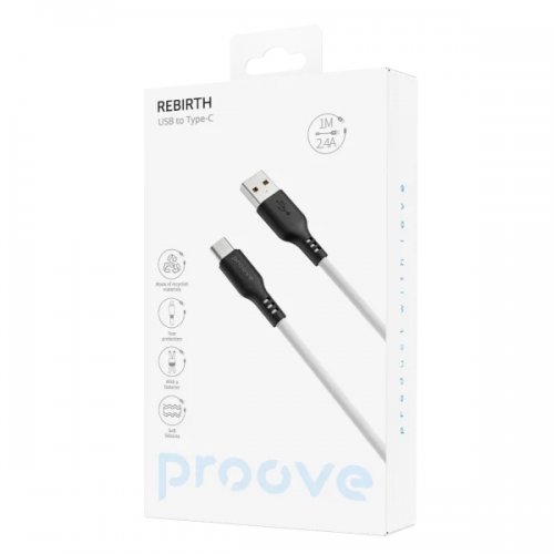 Кабель Proove Rebirth USB to USB Type-C 3A 1m (CCRE60001202) Black/White купить в Украине: Киев, Днепр, Харьков, Одесса  | Низкая цена, отзывы, характеристики от TELEMART фото