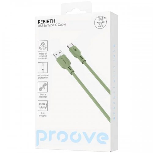 Кабель Proove Rebirth USB to USB Type-C 3A 1m (CCRE27001211) Green купить в Украине: Киев, Днепр, Харьков, Одесса  | Низкая цена, отзывы, характеристики от TELEMART фото