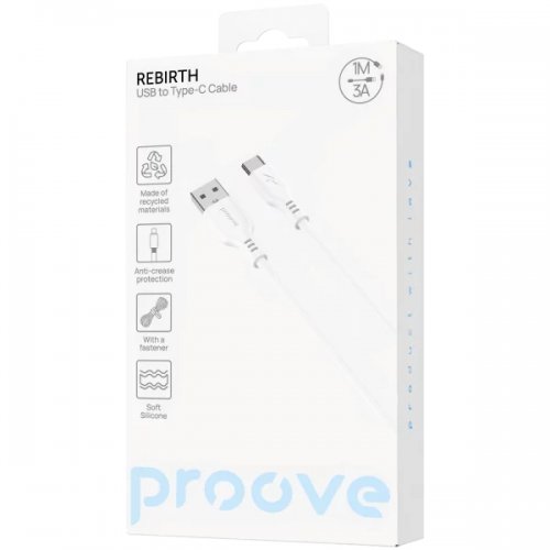 Кабель Proove Rebirth USB to USB Type-C 3A 1m (CCRE27001202) White купить в Украине: Киев, Днепр, Харьков, Одесса  | Низкая цена, отзывы, характеристики от TELEMART фото