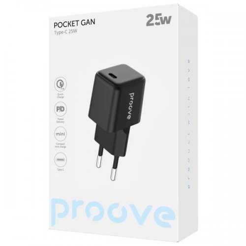 Мережевий зарядний пристрій Proove Pocket GaN USB Type-C 25W (WCPG25010201) Black купити в Україні: Київ, Львів, Хмельницький, Тернопіль, Івано-Франківськ | Низька ціна, відгуки, характеристики від TELEMART фото