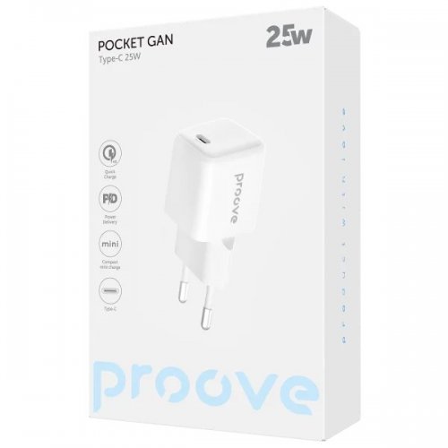 Мережевий зарядний пристрій Proove Pocket GaN USB Type-C 25W (WCPG25010202) White купити в Україні: Київ, Львів, Хмельницький, Тернопіль, Івано-Франківськ | Низька ціна, відгуки, характеристики від TELEMART фото