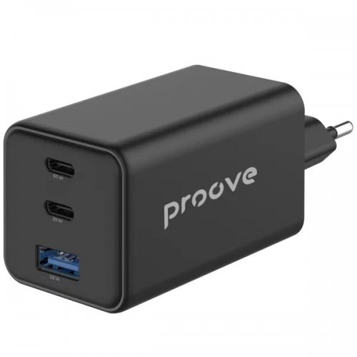 Мережевий зарядний пристрій Proove Pocket GaN USB + 2 x USB Type-C 65W (WCPG65121201) Black купити в Україні: Київ, Львів, Хмельницький, Тернопіль, Івано-Франківськ | Низька ціна, відгуки, характеристики від TELEMART фото