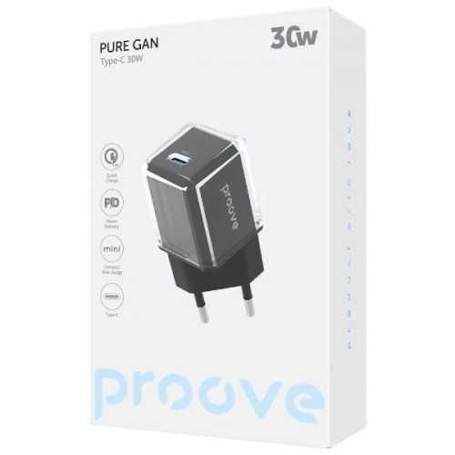Мережевий зарядний пристрій Proove Pure GaN USB Type-C 30W (WCPU30012201) Black купити в Україні: Київ, Львів, Хмельницький, Тернопіль, Івано-Франківськ | Низька ціна, відгуки, характеристики від TELEMART фото