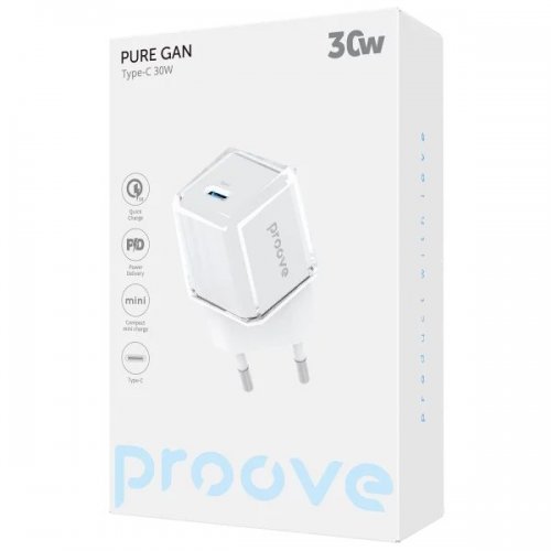 Мережевий зарядний пристрій Proove Pure GaN USB Type-C 30W (WCPU30012202) White купити в Україні: Київ, Львів, Хмельницький, Тернопіль, Івано-Франківськ | Низька ціна, відгуки, характеристики від TELEMART фото