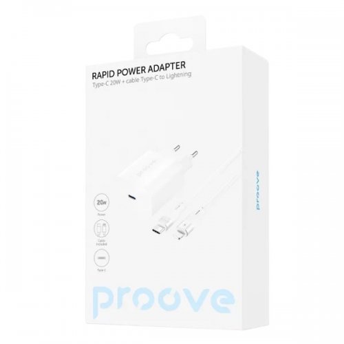Мережевий зарядний пристрій Proove Rapid USB Type-C 20W + Cable USB Type-C to Lightning (WCRP20012102) White купити в Україні: Київ, Львів, Хмельницький, Тернопіль, Івано-Франківськ | Низька ціна, відгуки, характеристики від TELEMART фото