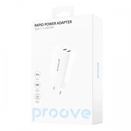 Мережевий зарядний пристрій Proove Rapid 2 x USB + USB Type-C 30W (WCRP30210002) White купити в Україні: Київ, Львів, Хмельницький, Тернопіль, Івано-Франківськ | Низька ціна, відгуки, характеристики від TELEMART фото