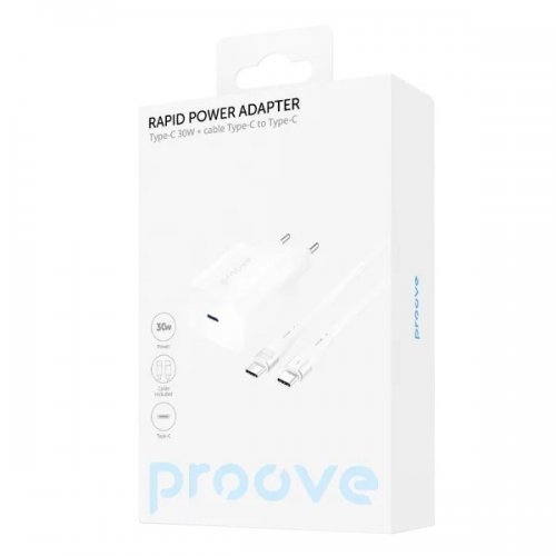 Мережевий зарядний пристрій Proove Rapid USB Type-C 30W + Cable USB Type-C to USB Type-C (WCRP30012202) White купити в Україні: Київ, Львів, Хмельницький, Тернопіль, Івано-Франківськ | Низька ціна, відгуки, характеристики від TELEMART фото
