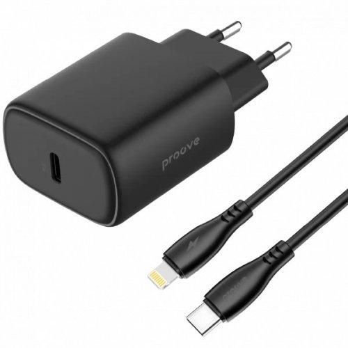Мережевий зарядний пристрій Proove Silicone Power 2 20W USB Type-C + Cable USB Type-C to Lightning (WCSP22010001) Black купити в Україні: Київ, Львів, Хмельницький, Тернопіль, Івано-Франківськ | Низька ціна, відгуки, характеристики від TELEMART фото