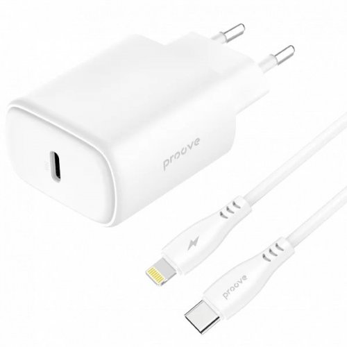 Мережевий зарядний пристрій Proove Silicone Power 2 20W USB Type-C + Cable USB Type-C to Lightning (WCSP22010002) White купити в Україні: Київ, Львів, Хмельницький, Тернопіль, Івано-Франківськ | Низька ціна, відгуки, характеристики від TELEMART фото