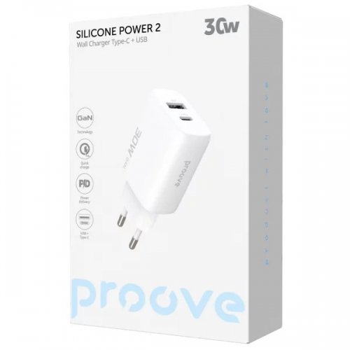 Мережевий зарядний пристрій Proove Silicone Power 2 30W USB + USB Type-C (WCSP23110002) White купити в Україні: Київ, Львів, Хмельницький, Тернопіль, Івано-Франківськ | Низька ціна, відгуки, характеристики від TELEMART фото