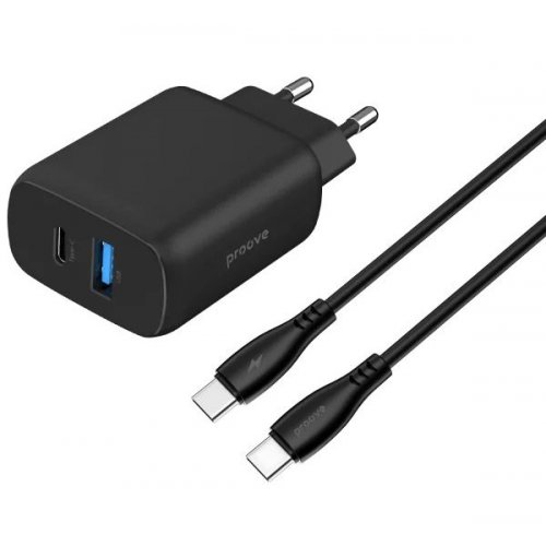 Мережевий зарядний пристрій Proove Silicone Power 2 30W USB + USB Type-C + Cable USB Type-C to USB Type-C (WCSP23011001) Black купити в Україні: Київ, Львів, Хмельницький, Тернопіль, Івано-Франківськ | Низька ціна, відгуки, характеристики від TELEMART фото