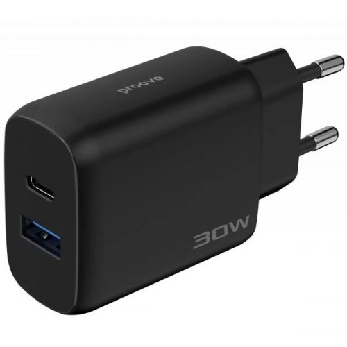 Мережевий зарядний пристрій Proove Silicone Power 2 30W USB + USB Type-C + Cable USB Type-C to USB Type-C (WCSP23011001) Black купити в Україні: Київ, Львів, Хмельницький, Тернопіль, Івано-Франківськ | Низька ціна, відгуки, характеристики від TELEMART фото