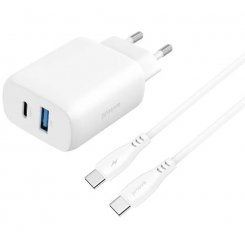Мережевий зарядний пристрій Proove Silicone Power 2 30W USB + USB Type-C + Cable USB Type-C to USB Type-C (WCSP23011002) White