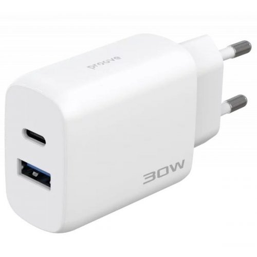 Мережевий зарядний пристрій Proove Silicone Power 2 30W USB + USB Type-C + Cable USB Type-C to USB Type-C (WCSP23011002) White купити в Україні: Київ, Львів, Хмельницький, Тернопіль, Івано-Франківськ | Низька ціна, відгуки, характеристики від TELEMART фото