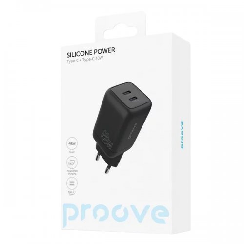 Мережевий зарядний пристрій Proove Silicone Power 2 x USB Type-C 40W (WCSP4020001) Black купити в Україні: Київ, Львів, Хмельницький, Тернопіль, Івано-Франківськ | Низька ціна, відгуки, характеристики від TELEMART фото