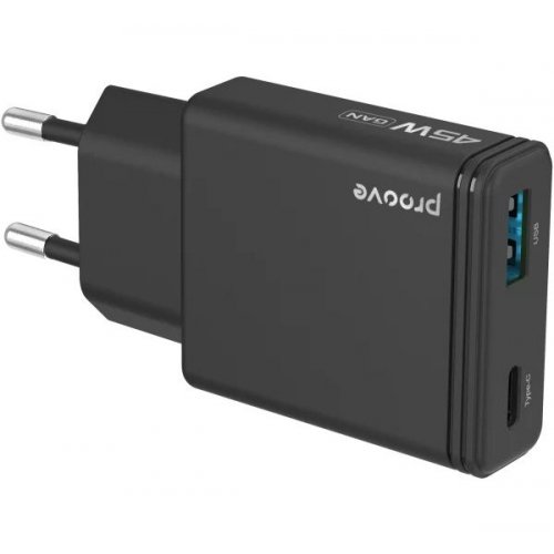 Мережевий зарядний пристрій Proove Slender USB + USB Type-C 45W (WCSL45110001) Black купити в Україні: Київ, Львів, Хмельницький, Тернопіль, Івано-Франківськ | Низька ціна, відгуки, характеристики від TELEMART фото