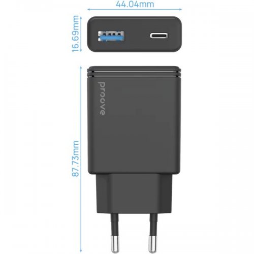 Мережевий зарядний пристрій Proove Slender USB + USB Type-C 45W (WCSL45110001) Black купити в Україні: Київ, Львів, Хмельницький, Тернопіль, Івано-Франківськ | Низька ціна, відгуки, характеристики від TELEMART фото