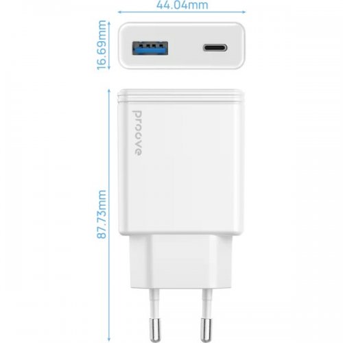 Мережевий зарядний пристрій Proove Slender USB + USB Type-C 45W (WCSL45110002) White купити в Україні: Київ, Львів, Хмельницький, Тернопіль, Івано-Франківськ | Низька ціна, відгуки, характеристики від TELEMART фото