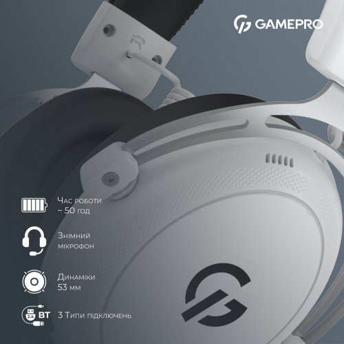Навушники GamePro Asgard Skald Wireless (HSW160W) White купити в Україні: Київ, Львів, Хмельницький, Тернопіль, Івано-Франківськ | Низька ціна, відгуки, характеристики від TELEMART фото