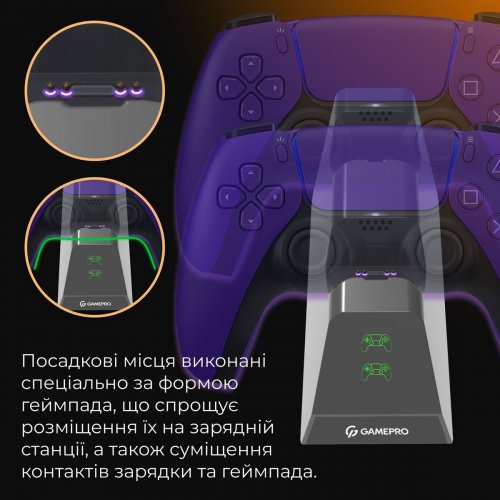 Зарядна станція для геймпадів GamePro CHS420 for DualSense PS5 Black купити в Україні: Київ, Львів, Хмельницький, Тернопіль, Івано-Франківськ | Низька ціна, відгуки, характеристики від TELEMART фото