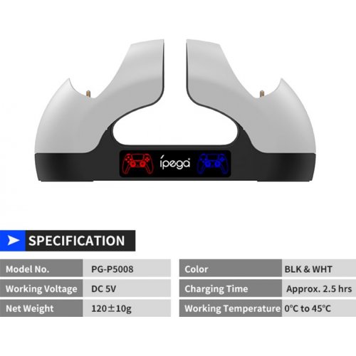 Зарядна станція для геймпадів iPega for DualSense PS5 (PG-P5008) купити в Україні: Київ, Львів, Хмельницький, Тернопіль, Івано-Франківськ | Низька ціна, відгуки, характеристики від TELEMART фото
