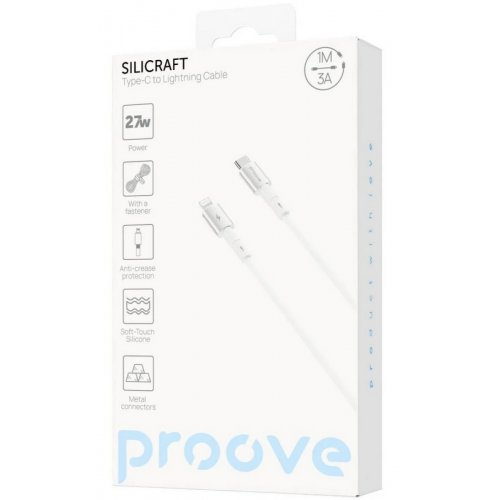 Кабель Proove Silicraft USB Type-C to Lightning 27W 1m (CCSC27002102) White купить в Украине: Киев, Днепр, Харьков, Одесса  | Низкая цена, отзывы, характеристики от TELEMART фото
