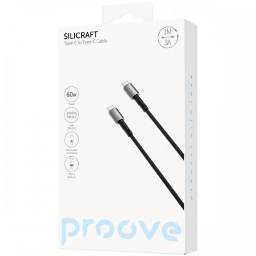 Кабель Proove Silicraft USB Type-C to USB Type-C 60W 1m (CCSC60002201) Black купить в Украине: Киев, Днепр, Харьков, Одесса  | Низкая цена, отзывы, характеристики от TELEMART фото