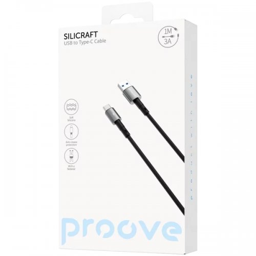 Кабель Proove Silicraft USB to USB Type-C 3A 1m (CCSC15001201) Black купить в Украине: Киев, Днепр, Харьков, Одесса  | Низкая цена, отзывы, характеристики от TELEMART фото
