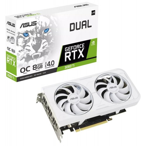 Видеокарта Asus GeForce RTX 3060 Ti Dual OC 8192MB (DUAL-RTX3060TI-O8GD6X-WHITE) (Восстановлено продавцом, 864115) купить в Украине: Киев, Днепр, Харьков, Одесса  | Проверка совместимости, низкая цена, отзывы, характеристики от TELEMART фото