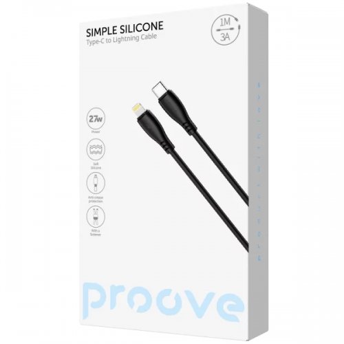 Кабель Proove Simple Silicone USB Type-C to Lightning 27W 1m (CCSS27002101) Black купить в Украине: Киев, Днепр, Харьков, Одесса  | Низкая цена, отзывы, характеристики от TELEMART фото