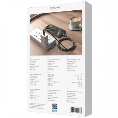 Кабель Proove Simple Silicone USB Type-C to Lightning 27W 1m (CCSS27002101) Black купить в Украине: Киев, Днепр, Харьков, Одесса  | Низкая цена, отзывы, характеристики от TELEMART фото
