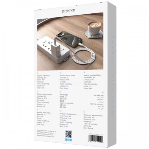 Кабель Proove Simple Silicone USB Type-C to Lightning 27W 1m (CCSS27002102) White купить в Украине: Киев, Днепр, Харьков, Одесса  | Низкая цена, отзывы, характеристики от TELEMART фото