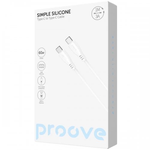 Кабель Proove Simple Silicone USB Type-C to USB Type-C 60W 1m (CCSI60002202) White купить в Украине: Киев, Днепр, Харьков, Одесса  | Низкая цена, отзывы, характеристики от TELEMART фото