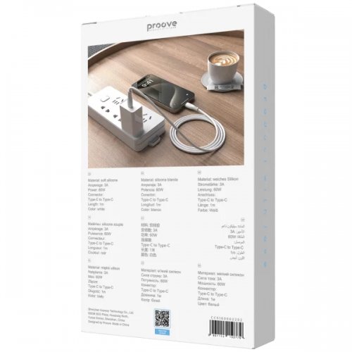 Кабель Proove Simple Silicone USB Type-C to USB Type-C 60W 1m (CCSI60002202) White купить в Украине: Киев, Днепр, Харьков, Одесса  | Низкая цена, отзывы, характеристики от TELEMART фото