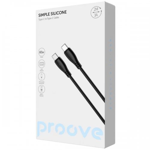 Кабель Proove Simple Silicone USB Type-C to USB Type-C 60W 2m (CCSI60002221) Black купить в Украине: Киев, Днепр, Харьков, Одесса  | Низкая цена, отзывы, характеристики от TELEMART фото